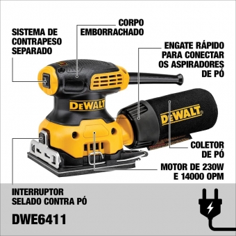 Lixadeira Orbital 1/4 de Lixa 230W - DEWALT- DWE6411