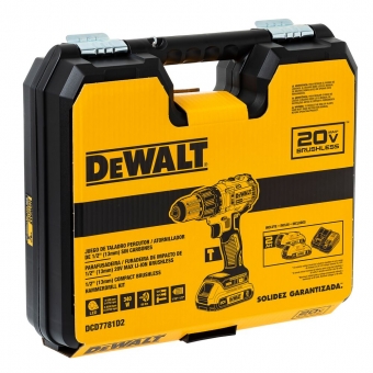 Parafusadeira Furadeira de Impacto Brushless 1/2 Pol. com 2 Baterias 20V Li-Ion Carregador Bivolt e Maleta DEWALT-DCD7781D2-BR