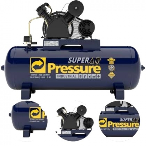 Compressor Super Ar 20Pcm 200L 5HP 175 PSI Trifásico 220/380V Pressure