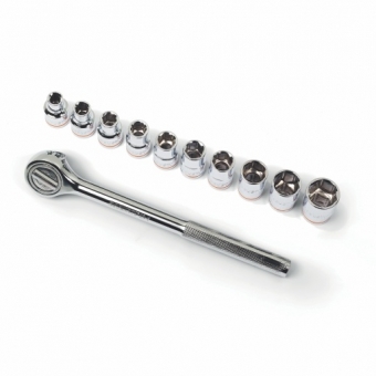 JOGO DE SOQUETE SEXTAVADO C/CATRACA 1/2” 8 A 22MM - 11 PEÇAS