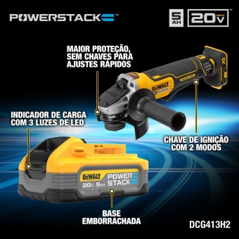 Esmerilhadeira Angular 4-1/2 - 5 Pol. Brushless 20v MAX com 2 Baterias 5Ah Carregador Bivolt