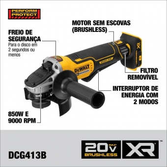 Esmerilhadeira 4.1/2 Pol. 20V MAX 10000 RPM DEWALT-DCG413B-B2