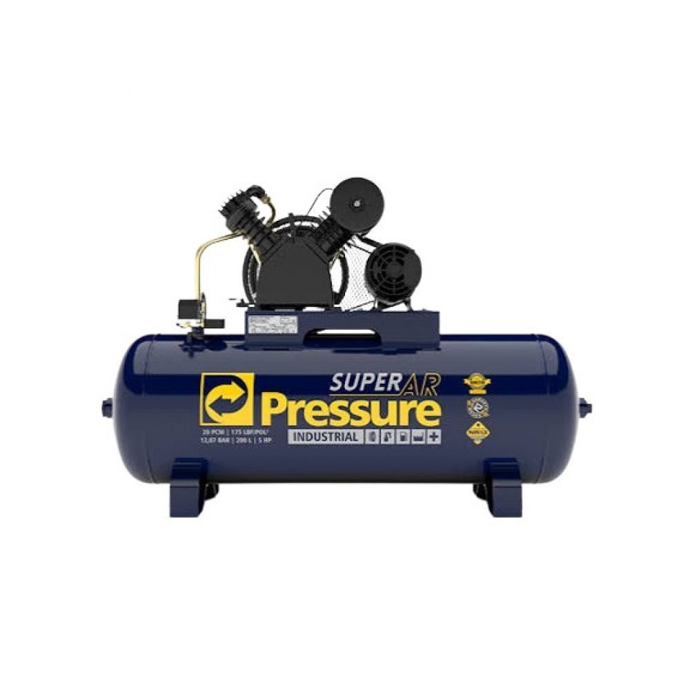 Compressor Super Ar 20Pcm 200L 5HP 175 PSI Trifásico 220/380V Pressure